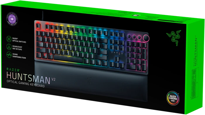 Razer Huntsman V2, schwarz, LEDs RGB, Razer Clicky Optical PURPLE, USB, FR