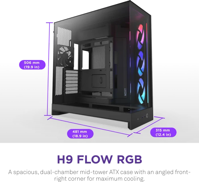NZXT H9 Flow RGB [2025] Black, schwarz, Glasfenster