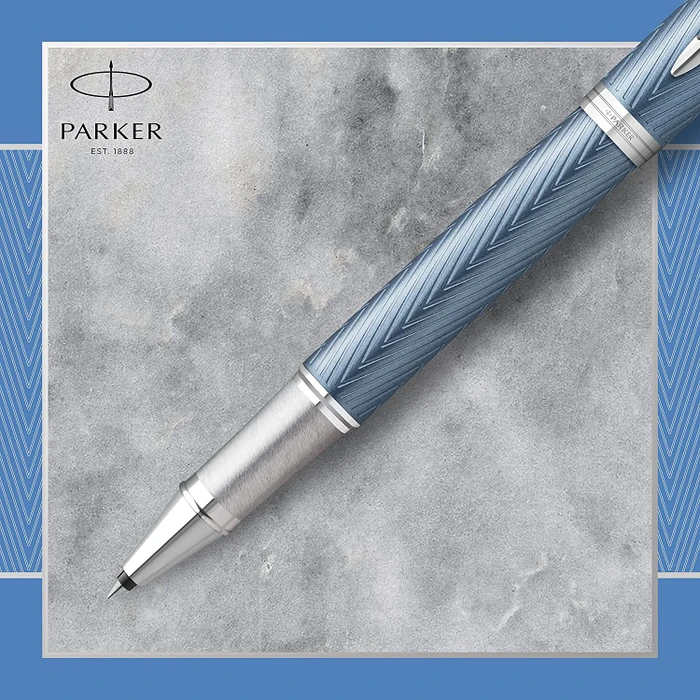 Parker IM Premium Tintenroller (Mine) blue grey lacquer/chrome trim, Geschenkbox (2143648) – Bild 4 von 8