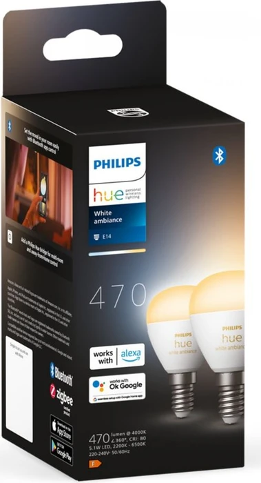 Philips Hue White Ambiance 470 LED-Bulb E14 5.1W, 2 Stück