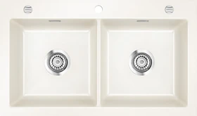 systemceram Mera Twin Einbau Doppelspüle mit Ablauffernbedienung magnolie