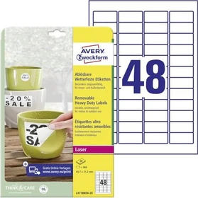 Avery-Zweckform Folienetiketten, 45.7x21.2mm, ablösbar, wetterfest, weiß, 20 Blatt (960 Etiketten)