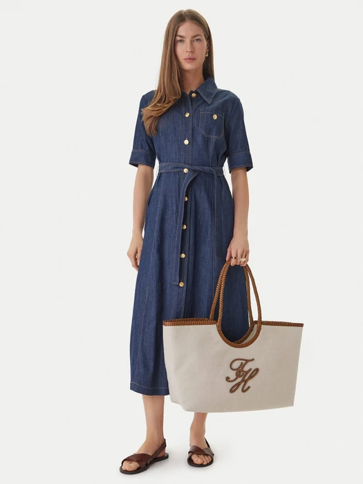 Tommy Hilfiger Canvas-Tote-Bag aus reinem Leinen Shopper canvas/cognac