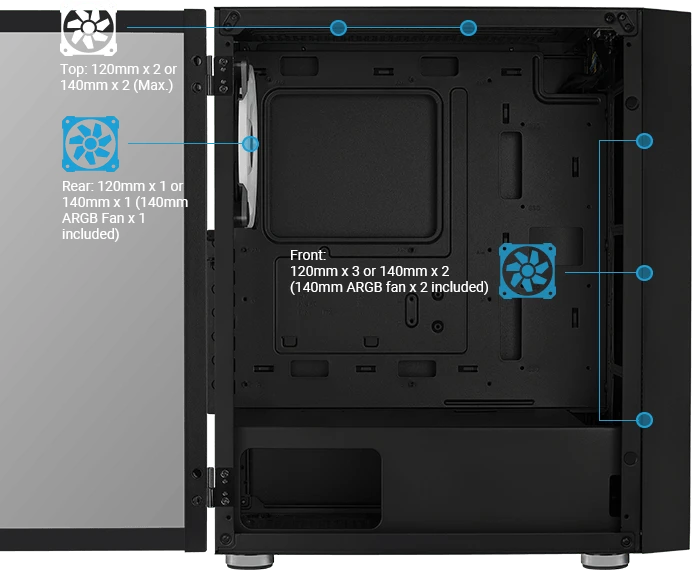 AeroCool Graphite ARGB, Glasfenster