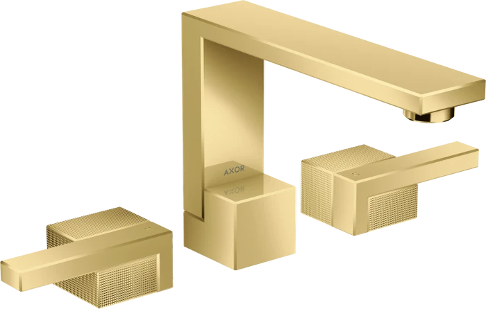 Hansgrohe AXOR Edge 3-Loch Waschtischarmatur 130 mit Push-Open Ablaufgarnitur diamantschliff polished goldoptik