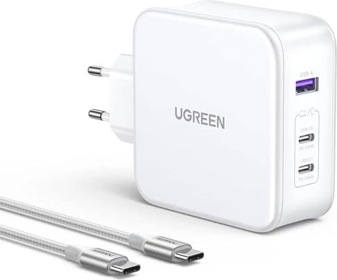 Ugreen Nexode 140W GaN USB-C Wall Charger 3-Ports + USB-C Cable weiß