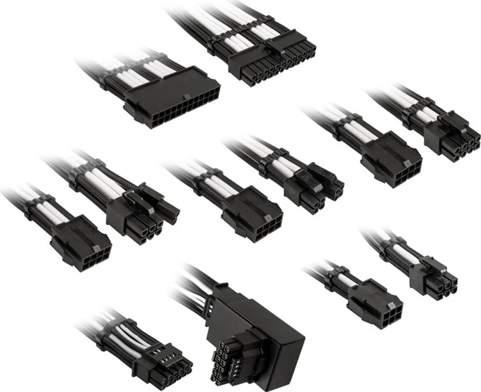 Kolink Core Pro Braided Cable Extension Kit 12V-2x6, Typ 1, Sense-Pins an der Oberseite, Jet Black/Brilliant White