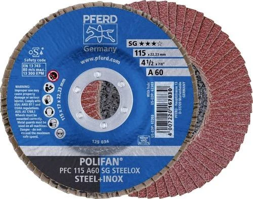 Pferd PFC 115 A 60 SG STEELOX POLIFAN Fächerschleifscheibe K60, 115x22.23mm, 10 Stück