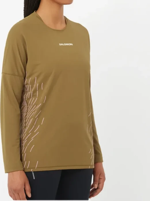 Salomon Sense Aero Graphic Laufshirt langarm brilliant olive/cyclamen (Damen)