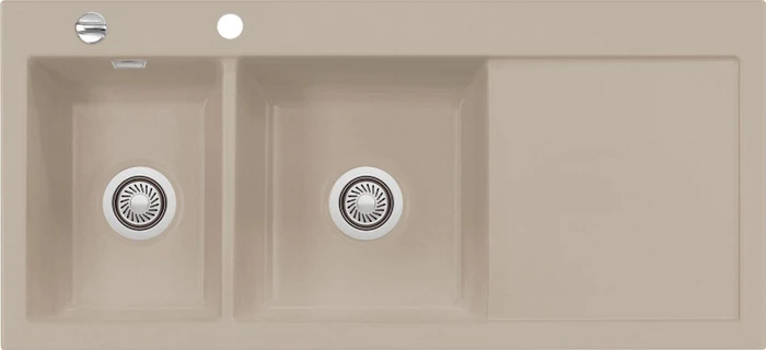 systemceram Mera Double Einbau Becken links mit Ablauffernbedienung fango