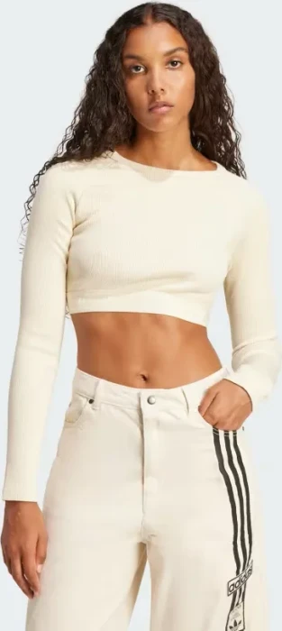 adidas Ribbed Crop Top Sweatshirt cream white (Damen)