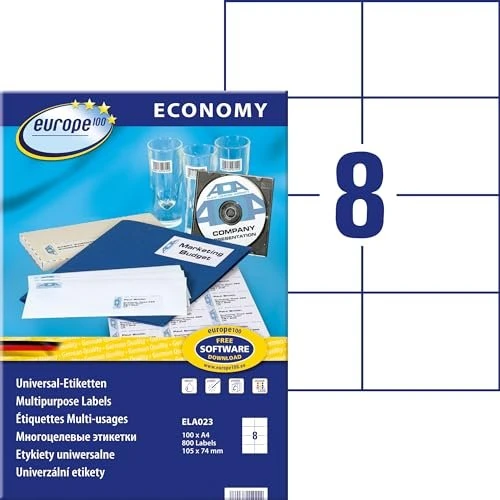 europe100 Etiketten, 105x74mm, weiß, 100 Blatt (800 Etiketten)