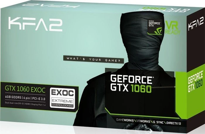 KFA2 GeForce GTX 1060 EXOC, 6GB GDDR5, 2x DVI, HDMI, DP