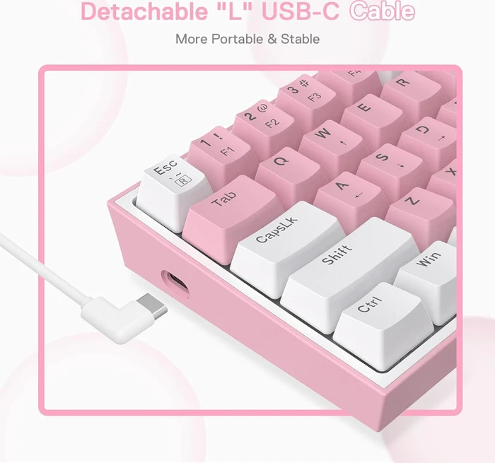 Redragon K617 Fizz, 60%, rosa/weiß, LEDs RGB, hot-swap, Outemu Red, USB, US