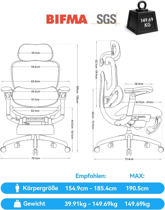 Sihoo Doro C300 Pro V2 adaptiver ergonomischer Bürostuhl, mit Fußstütze, schwarz