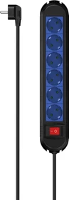 Hama Steckdosenleiste mit Schalter, 6-fach, Wandmontage, 1.5m, schwarz/blau