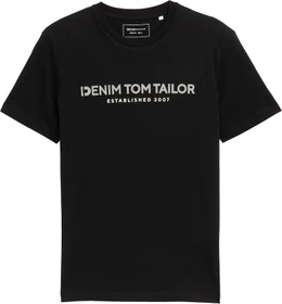 Tom Tailor Basic mit Logo-Print T-Shirt kurzarm black fake leather (Herren)