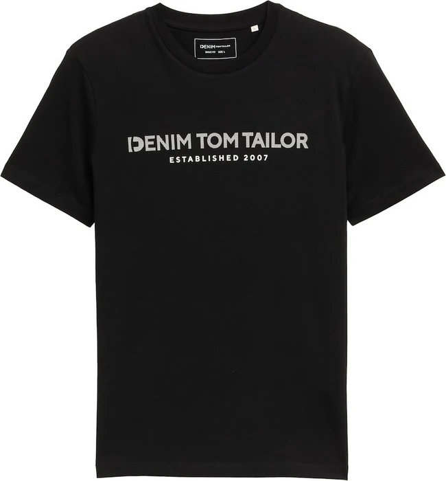 Tom Tailor Basic mit Logo-Print T-Shirt kurzarm black fake leather (Herren)