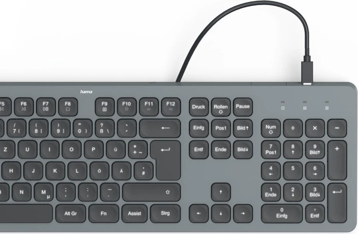 Hama CK-400 USB-Tastatur, schwarz/grau, LEDs weiß, USB, DE