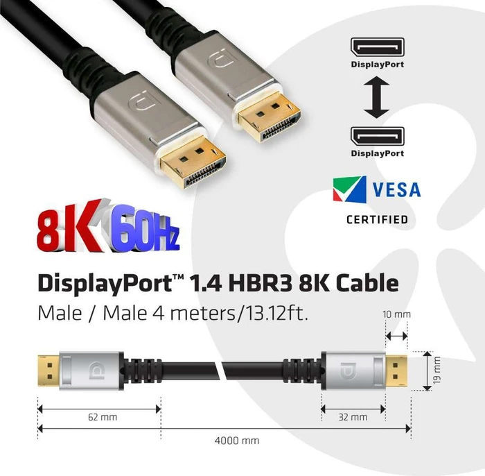 Club 3D DisplayPort 1.4 Kabel HBR3 8K schwarz, 4m