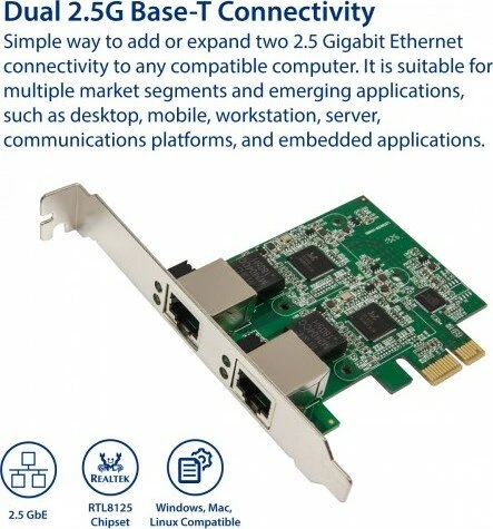 Syba Adapter LAN-Adapter, 2x RJ-45, PCIe 2.0 x1