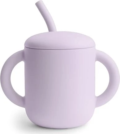 Mushie Silikon Trinklernbecher mit Strohhalm, 175ml