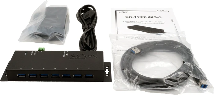 Exsys Industrial Wallmount USB-Hub, 7x USB-A 3.0, USB-B 3.0 [Buchse]