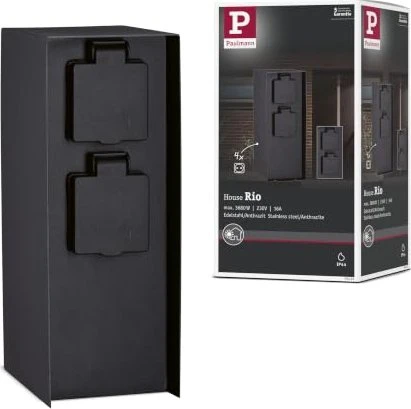 Paulmann Steckdosensäule Rio, 4-fach, IP44, anthrazit
