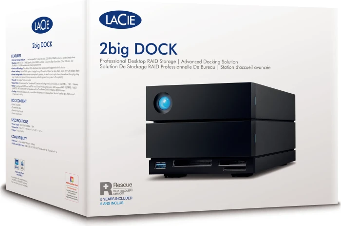 LaCie 2big Dock 2022, 40TB, +Rescue, USB-C 3.0/Thunderbolt 3 / USB-C 3.1