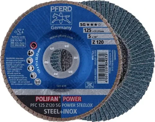 Pferd PFC 125 Z 120 SG POWER STEELOX POLIFAN Fächerschleifscheibe K120, 125x22.23mm, 10 Stück