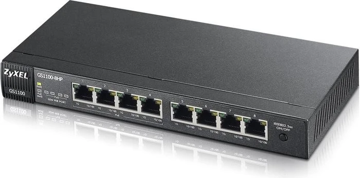 Zyxel GS1100 Desktop Gigabit Switch, 8x RJ-45, 75W PoE+