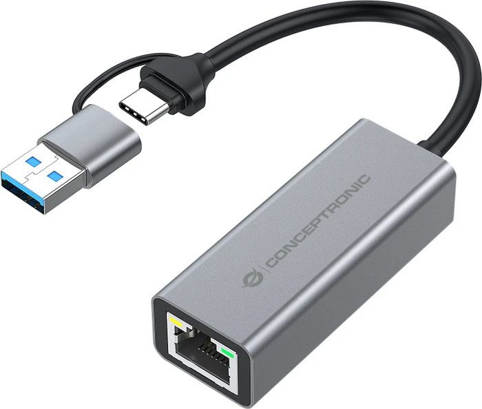 Conceptronic ABBY08G Gigabit LAN-Adapter, USB-C 3.0/USB-A 3.0 [Stecker]