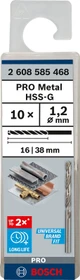 Bosch Professional HSS-G Spiralbohrer, 1.2x16x38mm, 10 Stück