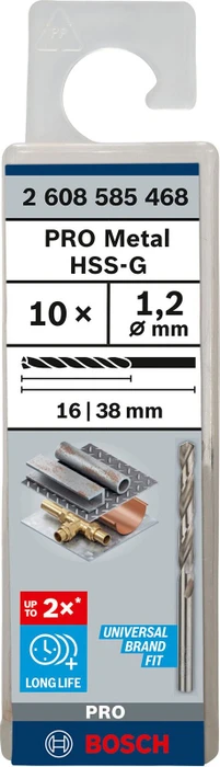 Bosch Professional HSS-G Spiralbohrer, 1.2x16x38mm, 10 Stück