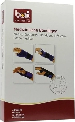 Bort Medical ManuStabil kurz Handgelenkbandage rechts Größe L grau/blau, 1 Stück