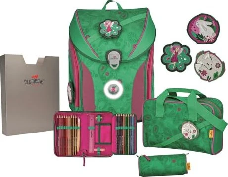 DerDieDas ErgoFlex Max LED Paisley Green Schultaschen-Set, 5-tlg.