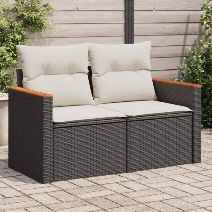 vidaXL Gartensofa mit Kissen 124cm 2-Sitzer schwarz/cremeweiß