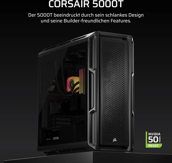 Corsair iCue 5000T TG, schwarz, Glasfenster