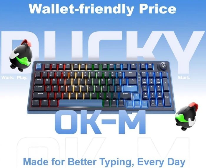 Ducky OK-M-75, Black and Blue, KKT Red Wine Linear, USB/Bluetooth, DE