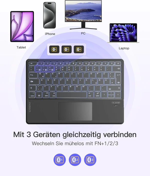 Inateck Tablet Tastatur mit Touchpad für Windows/iPad OS/Android, grau, DE