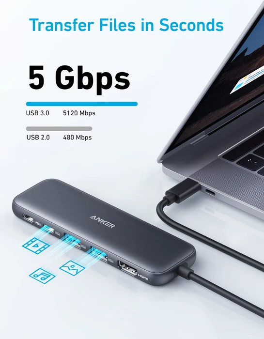 Anker 332 5-in-1 Multiport-Adapter, schwarz, USB-C 3.0 [Stecker]
