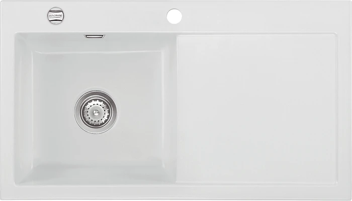 systemceram Mera 90 Einbau Becken links mit Ablauffernbedienung satin