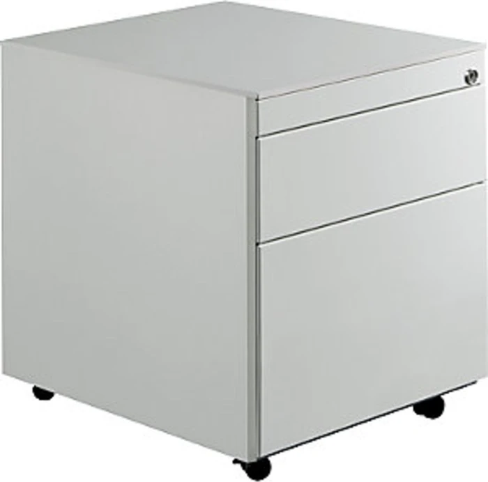 mauser Rollcontainer line, 1x Utensilienauszug, 1x Materialschublade, 1x Hängeregistratur, lichtgrau