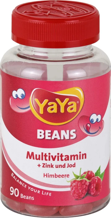 YaYa Beans Multivitamin + Zink und Jod Himbeere Kaudragees zuckerfrei, 90 Stück