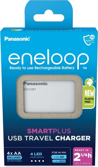 Panasonic eneloop Smartplus USB Travel Charger BQ CC87 + 4x eneloop AA 2000mAh