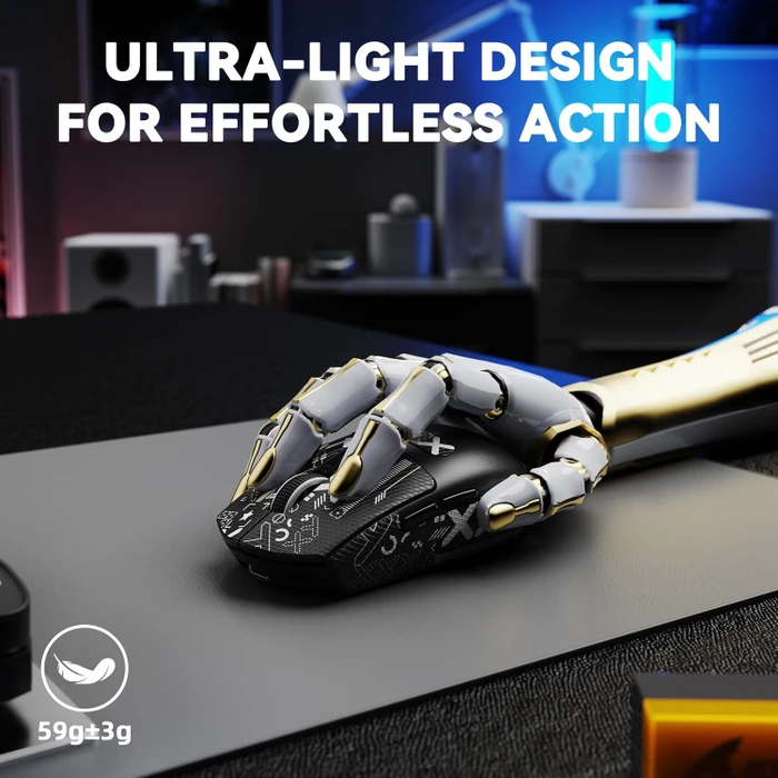Attack Shark G3Pro Tri-mode Wireless Gaming Mouse mit Ladestation, Black, inkl. Grip Tape, USB/Bluetooth