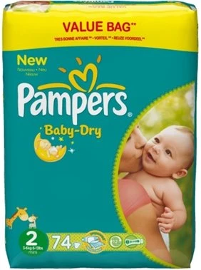 Pampers Baby-Dry Gr.2 Einwegwindel, 3-6kg, 74 Stück