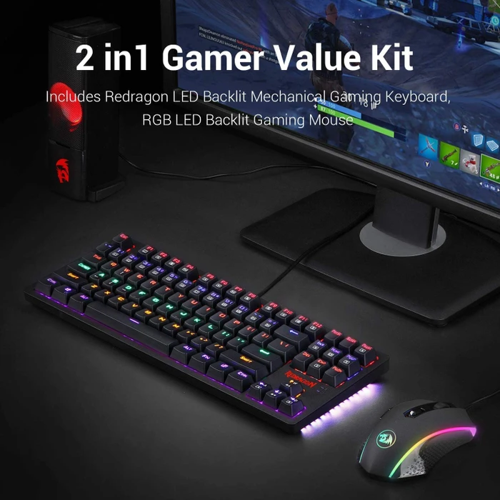 Redragon 2in1 Gamer Value Kit, Mechanical RGB Keyboard (Outemu Brown) + RGB Gaming Mouse, USB, DE
