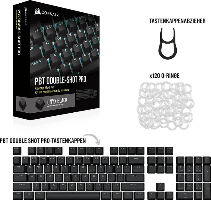 Corsair Pro Keycap Mod Kit, Kunststoff (PBT) Double-Shot, schwarz, 105 Tasten, ISO-DE