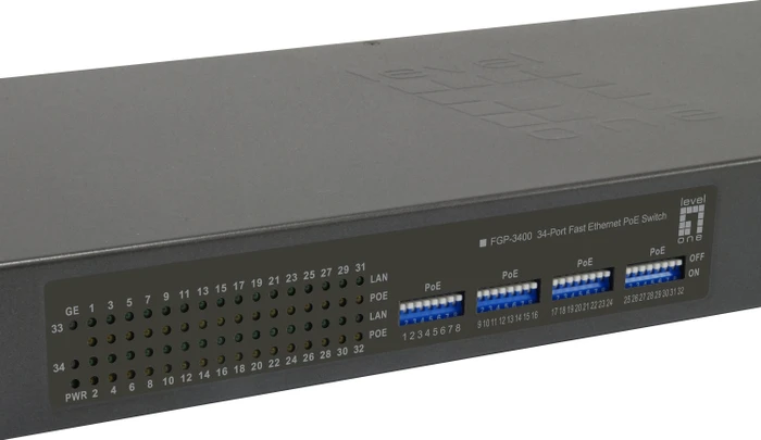 LevelOne FGP-3400 Rackmount Switch, 34x RJ-45, 380W PoE+